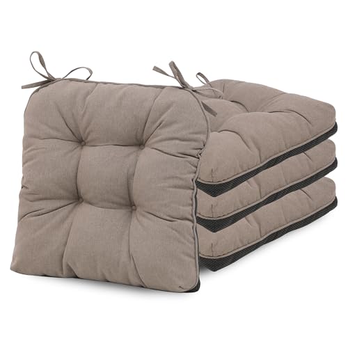 RACE LEAF Brown Chair Cushions 4 Pack, 15.5" X 15.5" Indoor Seat Cushions, Tufted Memory Foam Dining Room Chair Pads with Ties and Non-Slip Backing - color: Brown