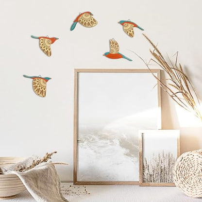 Vumyhuby 5-Piece Teal Wooden Bird Wall Art, Rustic Folk Flying Bird Decor - color: Teal