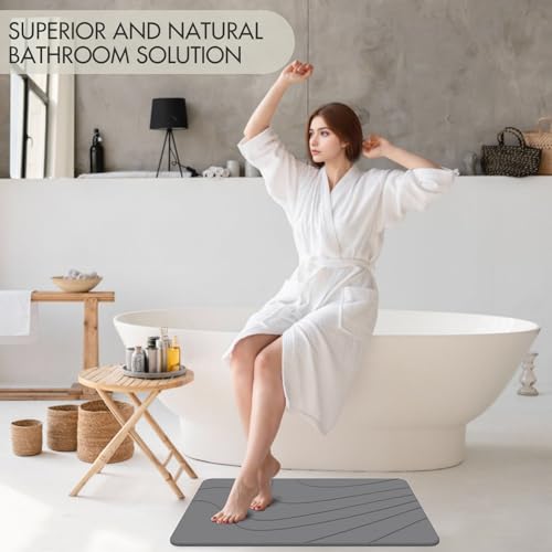 2 Pack Stone Bath Mat for Bathroom|Diatomaceous Earth Bath Mat|Quick Dry Water Absorbing Bath Stone Mat Large|Non-Slip Bathroom Shower Rug|Easy to Clean (24×16'', Dark Gray, Square)