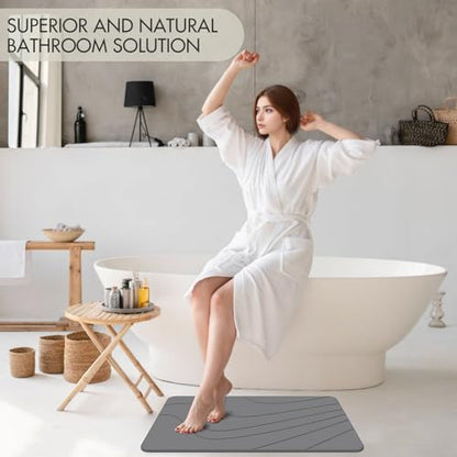 2 Pack Stone Bath Mat for Bathroom|Diatomaceous Earth Bath Mat|Quick Dry Water Absorbing Bath Stone Mat Large|Non-Slip Bathroom Shower Rug|Easy to Clean (24×16'', Dark Gray, Square)