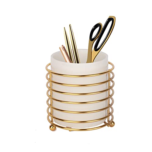 Spoon holder for Kitchen Countertop, Cutlery Flatware Caddy with Round Metal Bracket, Sturdy and Durable - color: White Gold, size: S