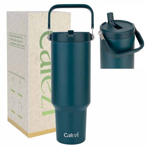 40 oz Insulated Tumbler with Top Handle and Flip Straw | Vacuum Insulated Stainless Steel Cup with Leak-Proof Lid, Sweat-Free, Fits Cup Holder, Keeps Ice Cold up to 30 Hours - color: Atrovirens, size: 40 Ounces
