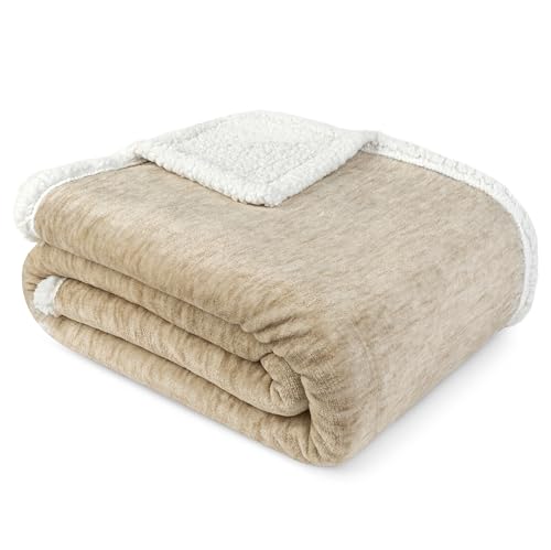 PAVILIA Melange Cream Sherpa Blanket Throw for Couch, Warm Soft Cozy Reversible Blanket Sofa Bed, Thick Plush Large Fleece Car Blanket, Decorative Home Room Decor Gifts Men Women, 50x60 Ivory Beige - color: Melange Latte, size: 50 x 60 Inches