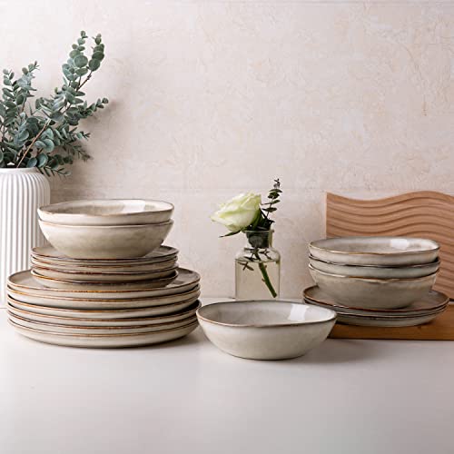 AmorArc Ceramic Dinnerware Sets for 6, 18Pcs Plates and Bowls Sets Dishes | Stoneware Handmade Reactive Glaze Dinner Set, Highly Scratch Resistant | Dishwasher & Microwave Safe Dishware-Cappuccino - color: Cappuccino, size: Service for 6(18Pcs)