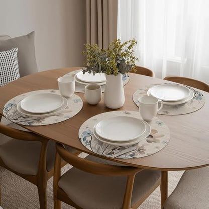 Artoid Mode Brown Poppy Floral Round Placemats Set of 4, 14 Inch Washable Non-Slip Plastic Woven Plastic PVC Place Mats for Farmhouse Party Dining Decor - size: 14", Round 4 Pcs
