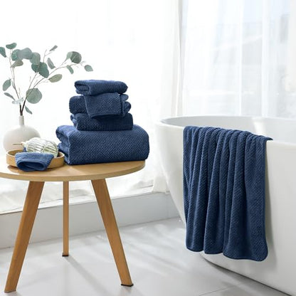 8 Piece Bathroom Towel Set Navy Blue |2 Oversized Large Bath Towels Sheet,2 Hand Towels and 4 Washcloths| 600GSM Ultra Soft Luxury Premium Towel Set Highly Absorbent Quick Dry Hotel Towel Collection - color: Texture Navy Blue, size: 8 Piece Towel Set