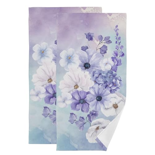 Purple White Violet Floral Bouquet Hand Towels Bath Towels Set of 2 | Watercolor Vintage Flower Decorative Bathroom Towels Soft Absorbent Quick Dry Bath Face Hair Dish Towels for Kitchen 28"x14" - color: Purple White