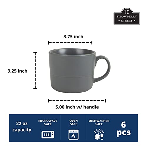 Double Line 3.75"/12 oz Mug, Set of 6, Matte Gray - color: Matte Gray, size: 12 Ounces