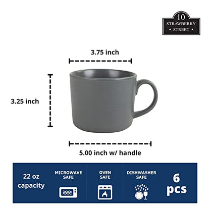 Double Line 3.75"/12 oz Mug, Set of 6, Matte Gray - color: Matte Gray, size: 12 Ounces