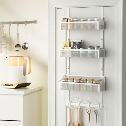 Over The Door Shower Caddy, Over The Door Hook Organizer with 12 Hooks & 3 Mesh Baskets – Space-Saving Towel Rack & Storage Hanger for Bathroom, Kitchen, Bedroom, No Drill Door Hooks, White - color: White, size: 3 Mesh Basket