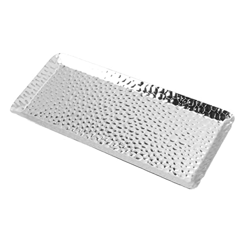 Hammered Tray, Stainless Steel Mirror Polished Serving Platter with Elegant Design, Perfect for Desserts and Fruits for Home Kitchen (Silver) - color: Silver