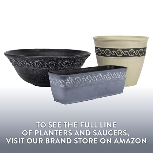 Corinthian Round Planter Pot w/Drainage Holes, 8" Desert Tan | Classic Resin Plant Pots, Lightweight Indoor Outdoor Planter, Weather-Resistant, Great for Patio, Home & Garden Decor Accent
