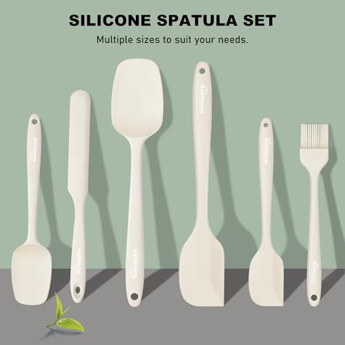 NileHome 6 Pieces Silicone Spatula Set with Silicone Brush,Mixing-Ivory | Food-Grade Material,Heat Resistant Up to 600°F,Dishwasher Safe,BPA-Free - color: Ivory