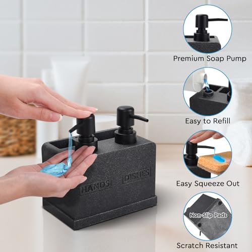 Kitchen Soap Dispenser Set,Hand and Dish Soap Dispenser,Sponge Caddy and Brush Holder 4-in-1 Kitchen Dual Soap Dispenser Set for Kitchen Sink,Bathroom -Black - color: 4 in 1 - Black