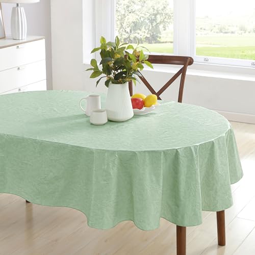 Newbridge Napa Leaf Sage Green Vinyl Flannel Backed Tablecloth, 60 x 84 Inch Oval, Hotel Quality Waterproof Indoor Outdoor Table Cover for Kitchen, Patio, Dining, BBQ - color: Sage Green, size: 84" x 60" (Oval)