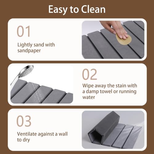 Large Foldable Stone Bath Mat, 23.6" x 15.5" Non-Slip Stone Shower Mat, Super Absorbent Diatomaceous Earth Mats, Quick Drying Bath Mats for Bathroom, Easy to Clean