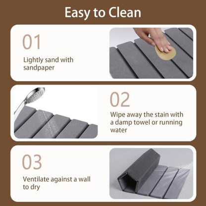 Large Foldable Stone Bath Mat, 23.6" x 15.5" Non-Slip Stone Shower Mat, Super Absorbent Diatomaceous Earth Mats, Quick Drying Bath Mats for Bathroom, Easy to Clean