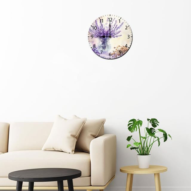 Lavender Wall Clock Silent Non Ticking 10inch Quality Quartz Battery Operated Round Easy to Read Home Office Classroom School Decor Clock Lavender Sign - color: Wallclock02