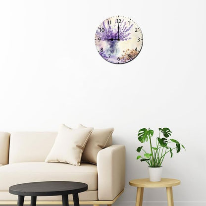 Lavender Wall Clock Silent Non Ticking 10inch Quality Quartz Battery Operated Round Easy to Read Home Office Classroom School Decor Clock Lavender Sign - color: Wallclock02