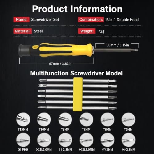 13 in 1 Screwdriver Set, Magnetic Multitool Screwdriver Tool All in One, DIY Multi Bit Magnetic Drive Set with Detachable Handle, Portable Compact Repair Tool Kit for Furniture Computer Bicycle - size: 13-in-1