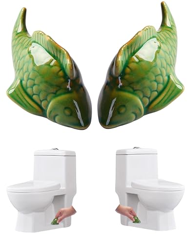 FKOG Decorative Sea Fish Toilet Floor Bolt Covers, Green Ceramic, Universal Fit & EASY INSTALLATION Bathroom Accessory, 2-Pack (Fish) - color: Fish