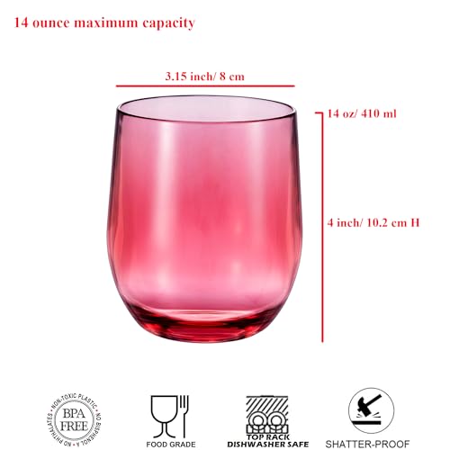 14-ounce Plastic Stemless Wine Glasses, All Purpose Arcylic Glasses, set of 6 Multicolor Reusable Shatter-resistant Dishwasher Safe - color: Multicolor