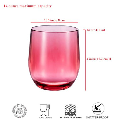 14-ounce Plastic Stemless Wine Glasses, All Purpose Arcylic Glasses, set of 6 Multicolor Reusable Shatter-resistant Dishwasher Safe - color: Multicolor