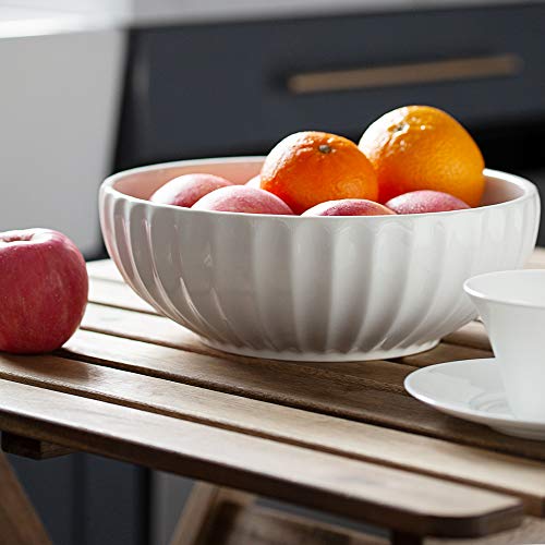 DOWAN 9.8'' Serving Bowls, 86 oz Large Salad Bowl, Ceramic Serving Dishes, Set of 2, Pumpkin Shape for Christmas, Entertaining, Party, Kitchen, Dinner, Banquet, Housewarming Gift, White