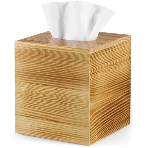 ALELION Tissue Box Cover Square - Wooden Tissue Box Holder for Tabletop Night Stands Bathroom Office - Decorative Brown Facial Cube Tissue Box Cover - color: Brown, size: Square