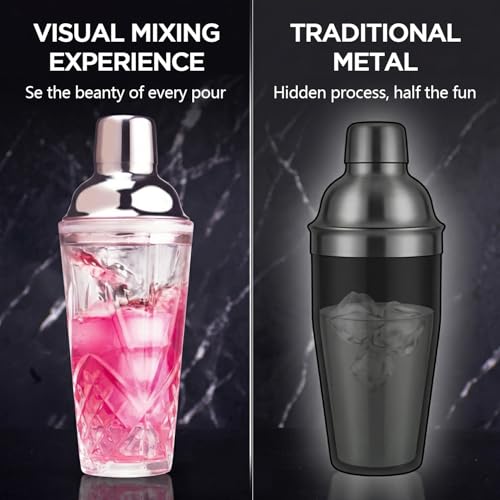 Cocktail Shaker, 14.5 Oz Glass Martini Shaker with Strainer for Bars, Whiskey, Cocktails, Silver - color: Silver