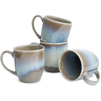 Bosmarlin Ceramic Coffee Mug Set of 4, 17 Oz, Coffee Cups, Microwave Safe, Unique Reactive Glaze (Grey) - color: Gray