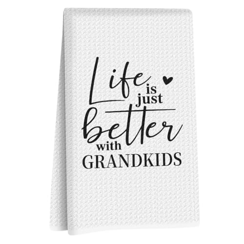 Grandparents Gifts Kitchen Towels, Birthday Gift for Grandmas Hand Towel | Life is Just Better with Grandkids Dish Hand Tea Towels for Kitchen Decor, Gift for Grandparents from Grandkids Grandchildren - color: Grandma Gift