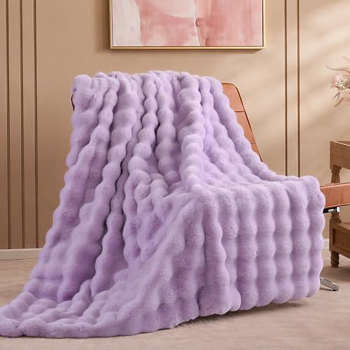 Faux Fur Throw for Couch - Light Purple Bubble Blanket 60"x80" | Fluffy Plush Fuzzy Throw for Sofa & Bed, Super Soft Cozy Comfrt Blanket, Luxury Aesthetic Purple Decor Gift for Women - color: Light Purple, size: Twin(60" x 80")