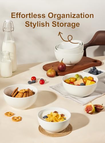 17 OZ White Ceramic Soup Bowls of 6, Cereal Bowls for Kitchen | Porcelain Bowl, For Kitchen Cereal Soup Rice Salad Pasta Dessert Snack Fruits Ice Cream, Stackable, Microwave Dishwasher Safe - size: 17 OZ(6PCS)