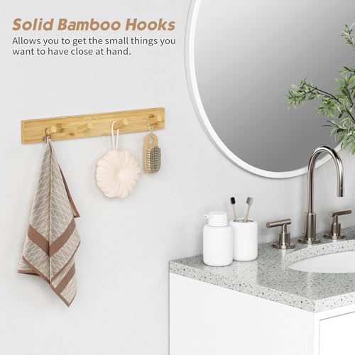 Forbena Natural Wood Coat Rack Wall Mount Set of 4, Wooden Wall Hooks for Bathroom Towels, Vertical Coat Hanger for Kids Room, Boys Girls Bedroom, Office, Entryway Keys Hats and Shoes -16 Hooks - color: Bamboo Wood