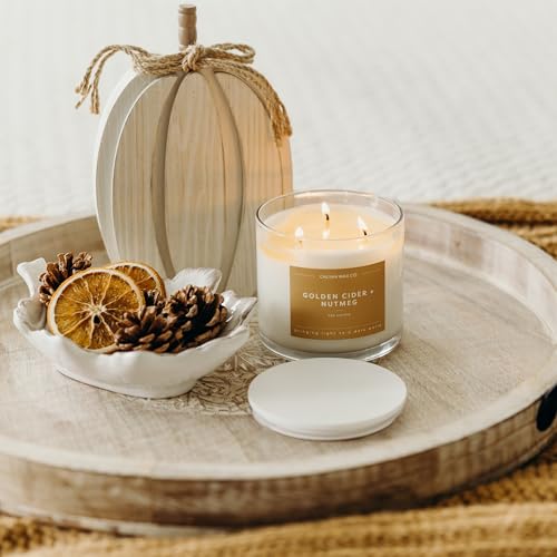 Calyan Wax Co. Golden Cider & Nutmeg 3 Wick Scented Candle - 43 Hour Burn | Made in the USA Luxury Clean Soy Wax Candles - Long Lasting Large Glass Jar Candle for Home - 3 Wicks - 14.9oz - color: Golden Cider + Nutmeg