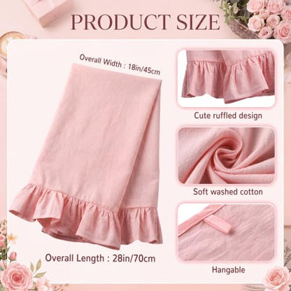 HunnmingRe Light Pink Kitchen Towels Set of 2, 100% Cotton Retro Ruffled Dish Towels 18"x28" Absorbent Tea Cloths for Farmhouse Charm, Drying Dishes, Entertaining Guests - color: Light Pink, style: Retro