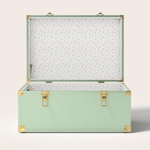 Momento Large Wedding Keepsake Trunk - Personalized Memory Box - Extra Storage for Wedding Mementos - Handcrafted in USA - Metal and Plywood Construction - Large Size 24" (Green/Little Flowers) - color: Green/Little Flowers, size: Large (24")