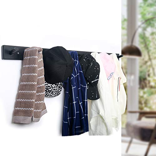 WEBI Coat Rack Wall Mounted,10 Hooks,38" Long Coat Hanger Wall Mount,Bamboo Peg Rail Hat Rack for Wall,Caps,Jacket,Clothes,Black - color: Black, size: 38 inch