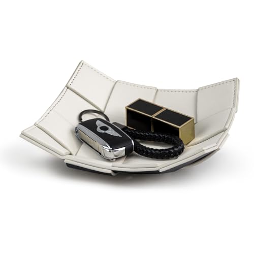 PU Leather Valet Tray for Men Women Key Holder Bowl for Entryway Table Bedside Nightstand Desk Tray for Wallet, Keys Men's Gift - Small, 7.1" D x 7.1" W x 2" H - color: Small White