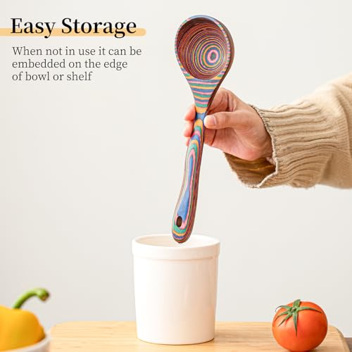 Gudamaye Pakkawood Rainbow Deep Soup Ladles,Pakkawood Ladle,10.6 inch Big Soup Ladle for Cooking,Deep Ladle Spoons,Wood Ladle, Wood Kitchen Utensils Set, Wooden Spoons for Cooking - style: 1 PC Rainbow Ladle