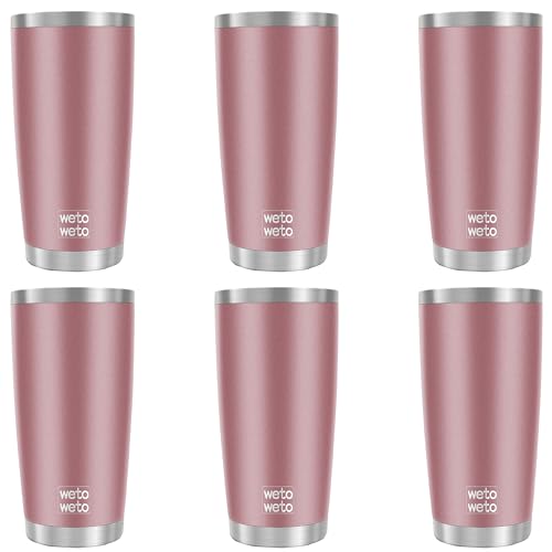 WETOWETO 20oz Tumbler, Stainless Steel Vacuum Insulated Coffee Travel Mug, Double Wall Powder Coated Insulated Coffee Mug Travel Mug with Lid Thermal Cup for Outdoor, Rose Gold, 6 Pack - color: A1-Rose Gold, style: Tumbler, 1 Lid (6 Pack)