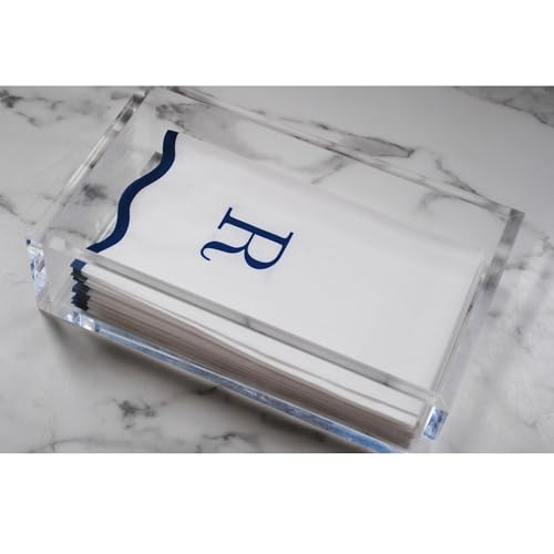 Stxy's Monogram R Paper Napkins Scalloped Navy Blue Letter, 3-ply, 40ct | Monogram R Hand Towels for Bathroom, Decorative Scalloped Paper Dinner Napkins for Wedding, Birthday, Hostess & Preppy Gifts - style: R