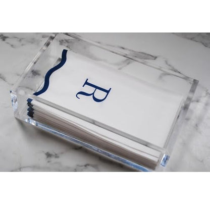 Stxy's Monogram R Paper Napkins Scalloped Navy Blue Letter, 3-ply, 40ct | Monogram R Hand Towels for Bathroom, Decorative Scalloped Paper Dinner Napkins for Wedding, Birthday, Hostess & Preppy Gifts - style: R