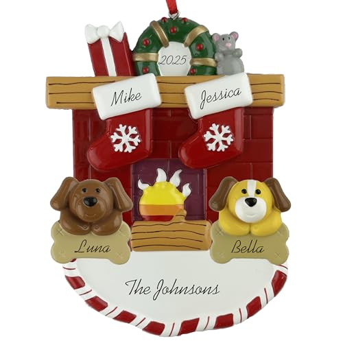 Customized and Personalized Christmas Ornament - Family of 2-6 with Two Pets - Select 2 of The 25 Different Dogs and Cats to Design Your Own Made to Order Gift (Family of 2) - size: Family of 2 with 2 Pets