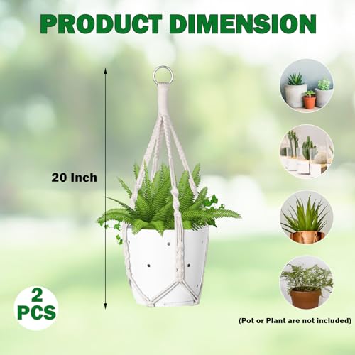 garini 2 Pack 20Inch Macrame Plant Hanger Rope to Hang Flower Pot Plant | Handmade Cotton Hanging Planters For Indoor Outdoor Decoration, 4 Legs(POTS NOT Included) - size: 2 Pack-20 Inch