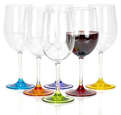 Red Co. Set of 6 Classic Clear Acrylic 12 Fl Oz Outdoor Wine Goblets with Colored Bases - color: Colored Base