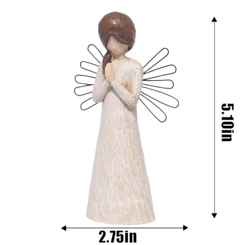 Hodao Praying Angel Figurine, 5.1in Hand-Painted Resin, Rustic Wood-Carved Look with Metal Wire Wings, Small Tabletop Decor for Home Indoor, Spiritual Figurines & Ornaments, Sympathy Gift - style: Z-praying-small