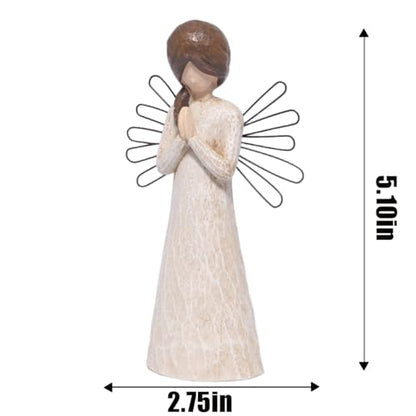 Hodao Praying Angel Figurine, 5.1in Hand-Painted Resin, Rustic Wood-Carved Look with Metal Wire Wings, Small Tabletop Decor for Home Indoor, Spiritual Figurines & Ornaments, Sympathy Gift - style: Z-praying-small