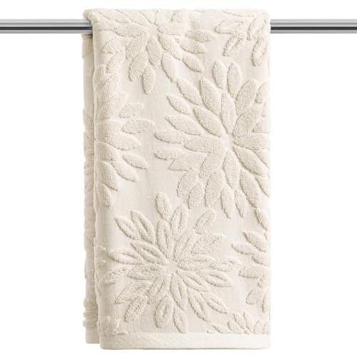 Artoid Mode 1 Pc Beige 3D Dahlia Floral Jacquard Hand Towels for Bathroom, 100% Cotton Soft Absorbent Bathroom Decor Towels, 13.7 x 29.5 Inch - color: Beige, size: 13.7" x 29.5", 1PC